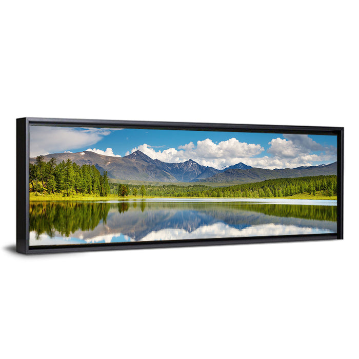 Altai Mountain Lake Reflection Wall Art as a framed canvas