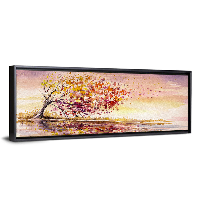 Windblown Autumn Tree Reflection Wall Art as a framed canvas