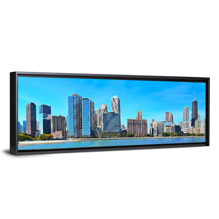 Chicago Lakeshore Skyline Wall Art as a framed canvas