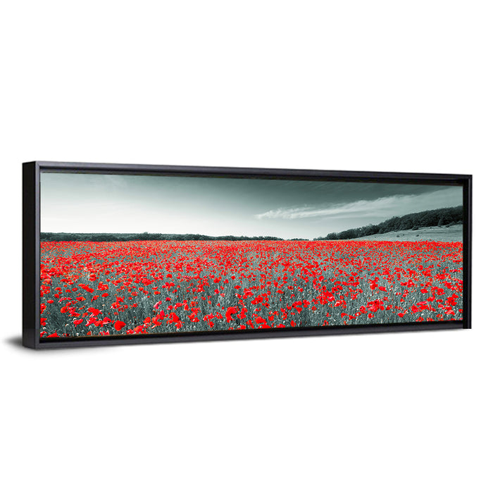 Red Poppy Field Wall Art as a framed canvas