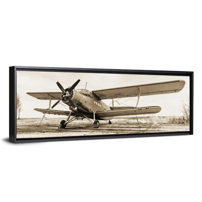 Vintage Biplane Closeup Wall Art as a framed canvas