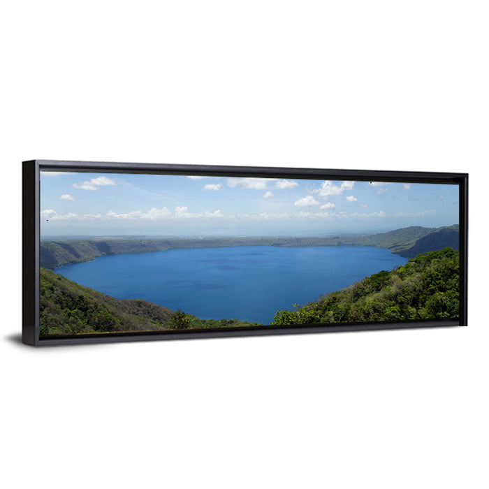 Serene Apoyo Crater Lake Wall Art as a framed canvas