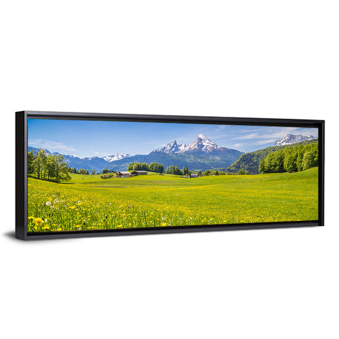 Watzmann Mountain Meadow Wall Art as a framed canvas