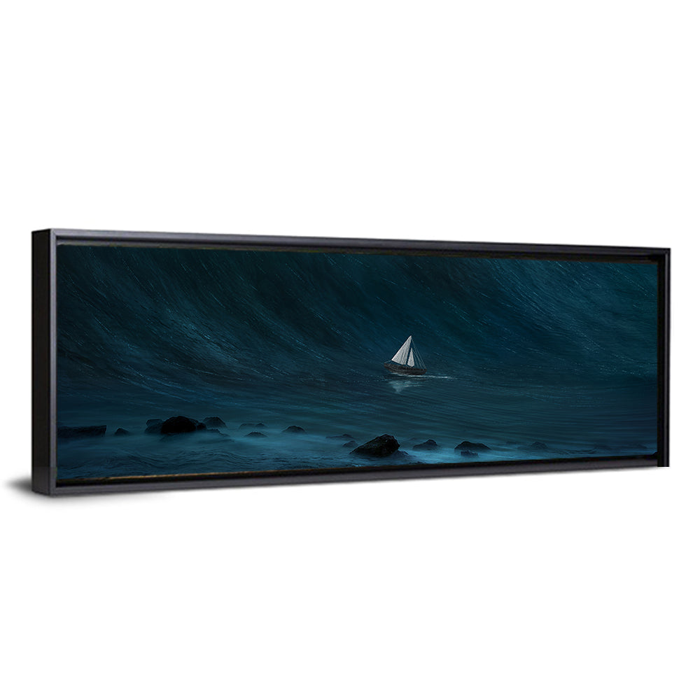 Sailboat Against Giant Wave Wall Art