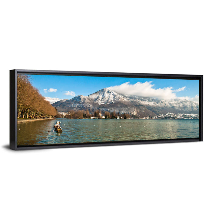 Lake Annecy Winter View Wall Art as a framed canvas