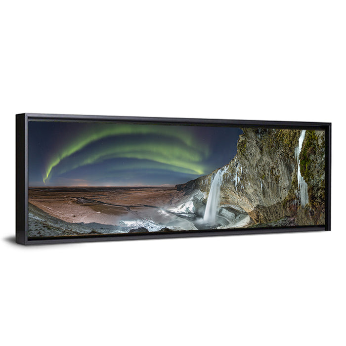 Seljalandsfoss Waterfall Nightscape Wall Art as a framed canvas