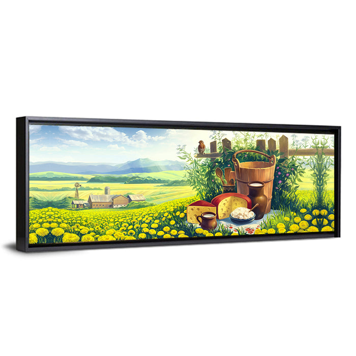 Dandelion Field Landscape Wall Art as a framed canvas