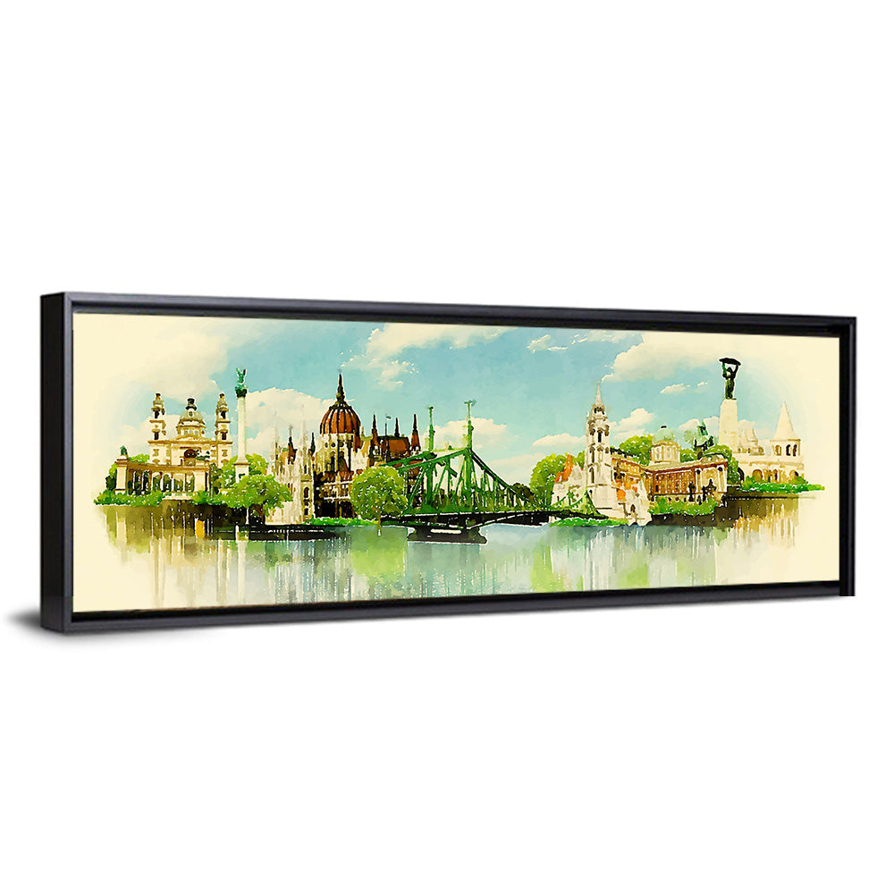 Budapest Riverfront Watercolor Wall Art