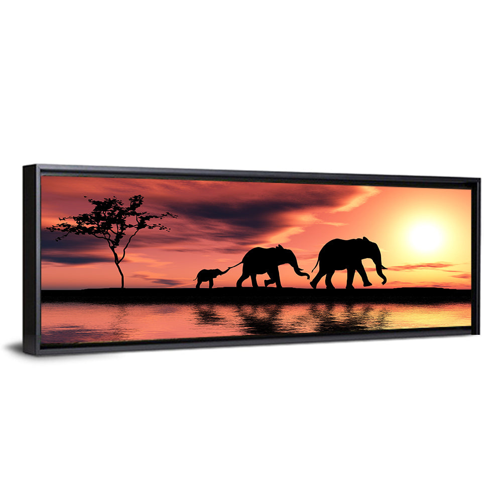 Marching Elephants at Sunset Wall Art