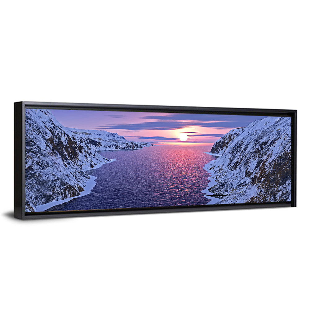 Snow-capped Mountain Fjord Sunset Wall Art