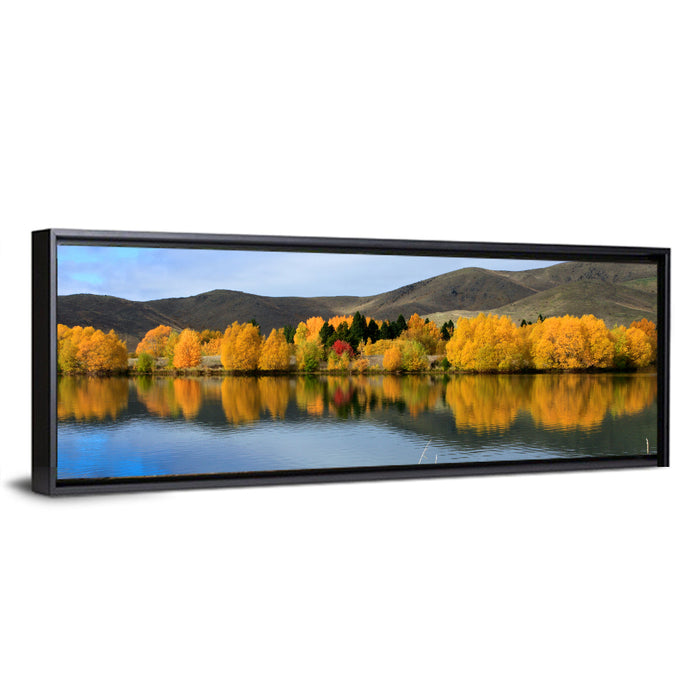 Lake Ruataniwha Autumn Reflection Wall Art as a framed canvas