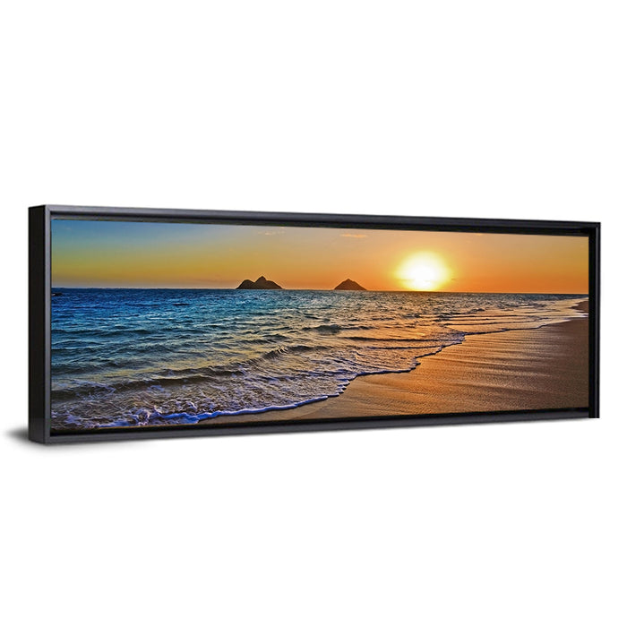 Lanikai Sunrise Over Mokulua Islands Wall Art as a framed canvas