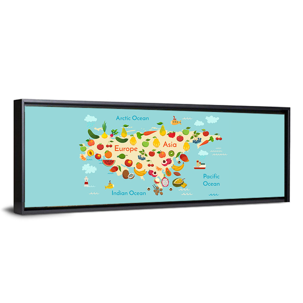 Illustrated Fruit World Map Wall Art