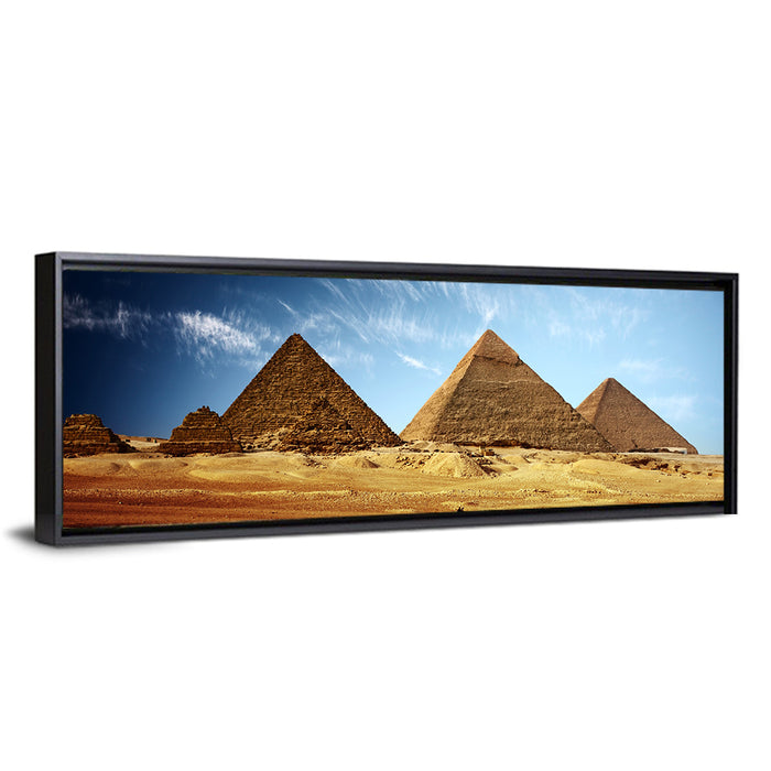 Giza Pyramids Valley View Wall Art as a framed canvas