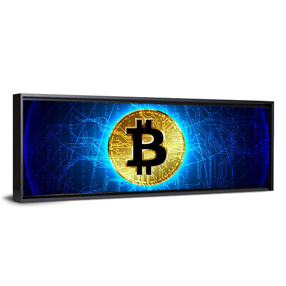 Golden Bitcoin Globe Wall Art