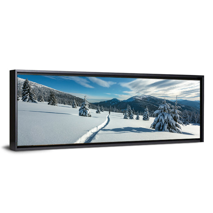 Snowy Carpathian Trail Wall Art as a framed canvas