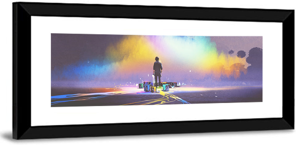 Silhouette with Paint Buckets and Rainbow Light Wall Art