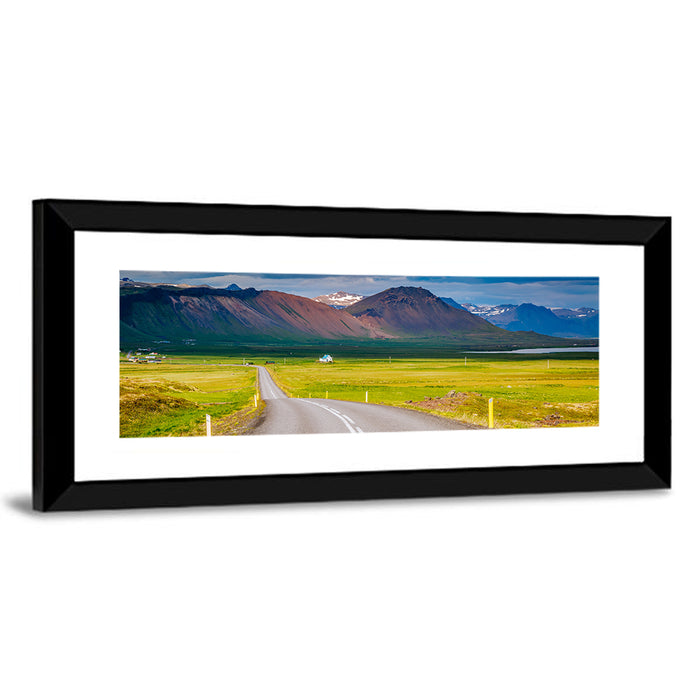 Icelandic Winding Road Toward Mountains Wall Art as a framed print