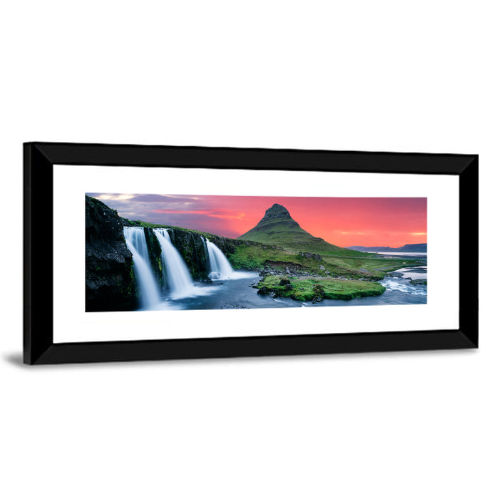 Kirkjufell Sunset with Kirkjufellsfoss Wall Art as a framed print