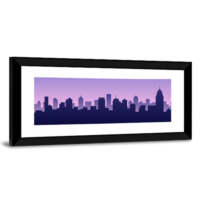 Purple American City Silhouette Wall Art as a framed print