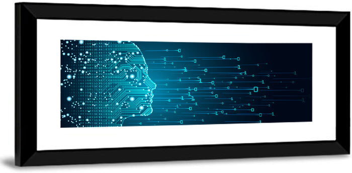 Blue Ai Head Profile Wall Art as a framed print