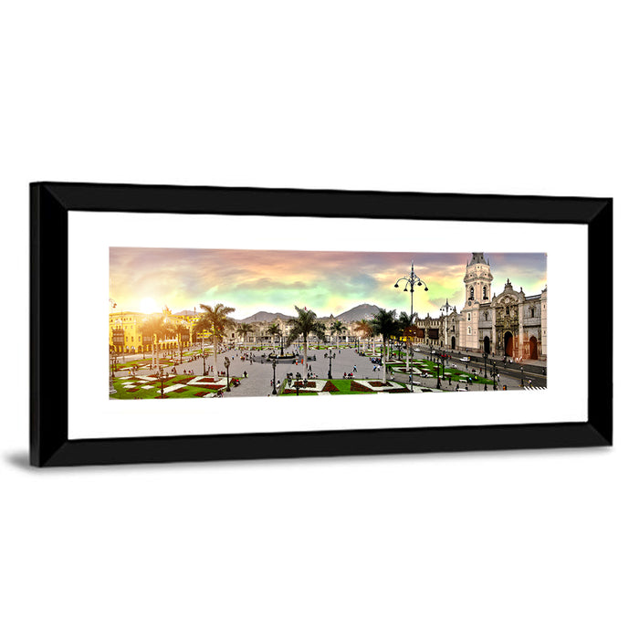 Plaza Mayor, Lima Sunset Wall Art as a framed print