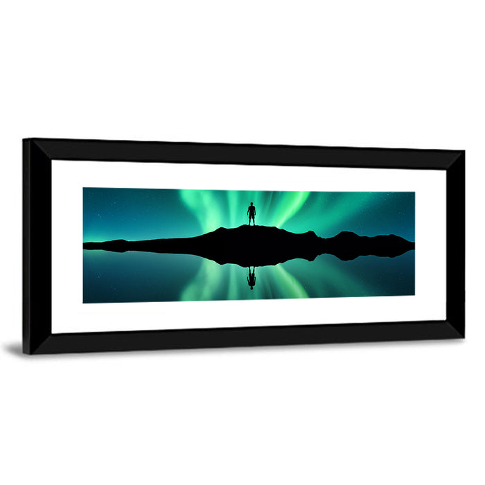 Northern Lights Over Mountain Lake, Norway Wall Art as a framed print