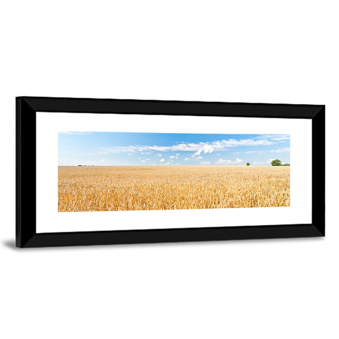 Golden Wheat Field with Blue Sky Wall Art as a framed print