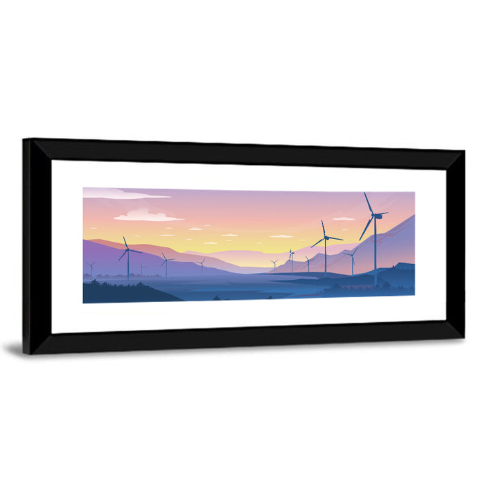 Dusk Wind Turbine Silhouettes Wall Art as a framed print