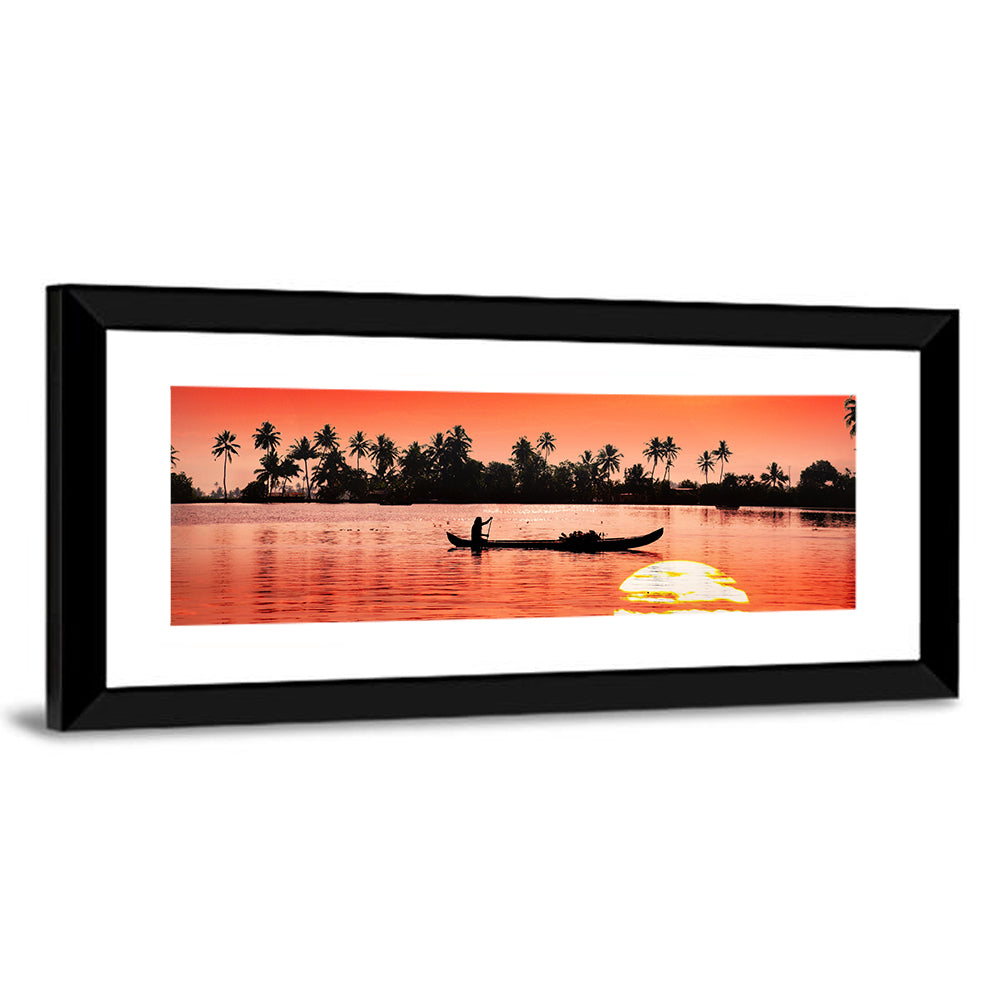 Silhouette Of Boat & Fisherman Wall Art