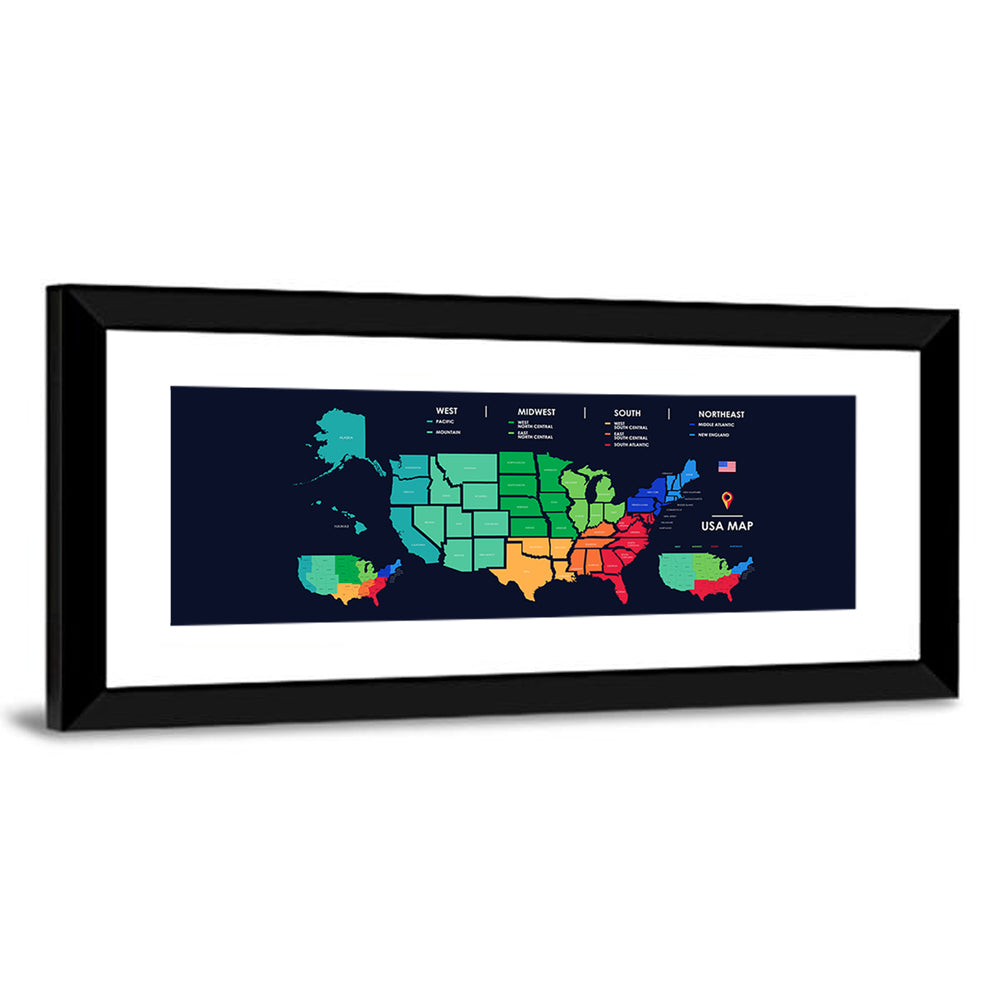Detailed Map Of US Regions Wall Art
