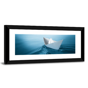 Paper Sailboat On Blue Water Wall Art