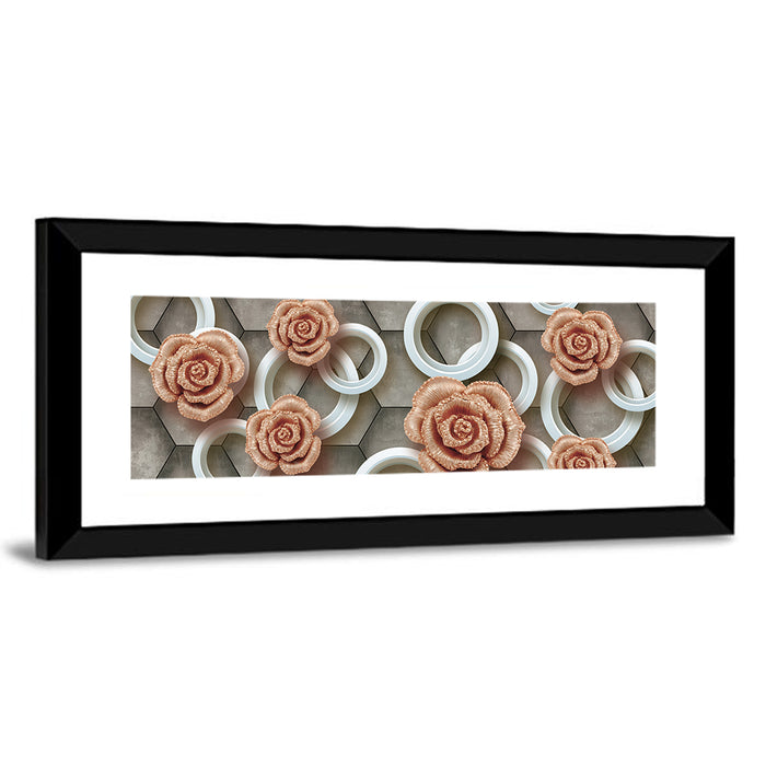 3d Rose Rings in Copper and Gold Wall Art as a framed print