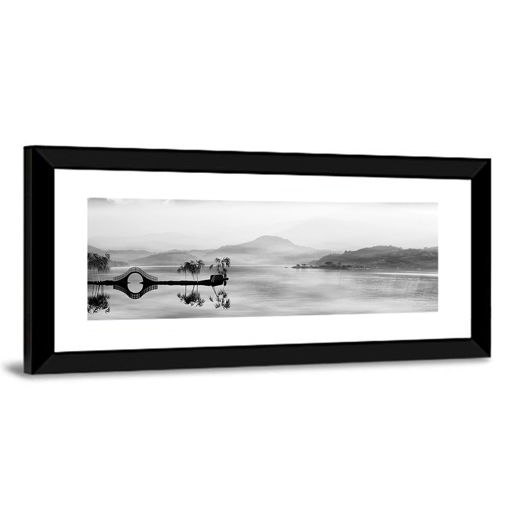 Misty Chinese Lake with Bridge Wall Art