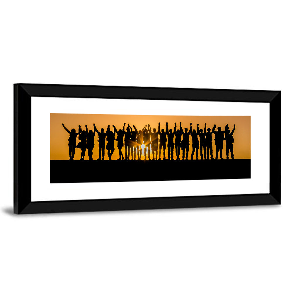 Children Silhouette Against Sunset Wall Art