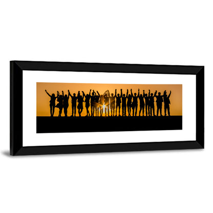 Children Silhouette Against Sunset Wall Art
