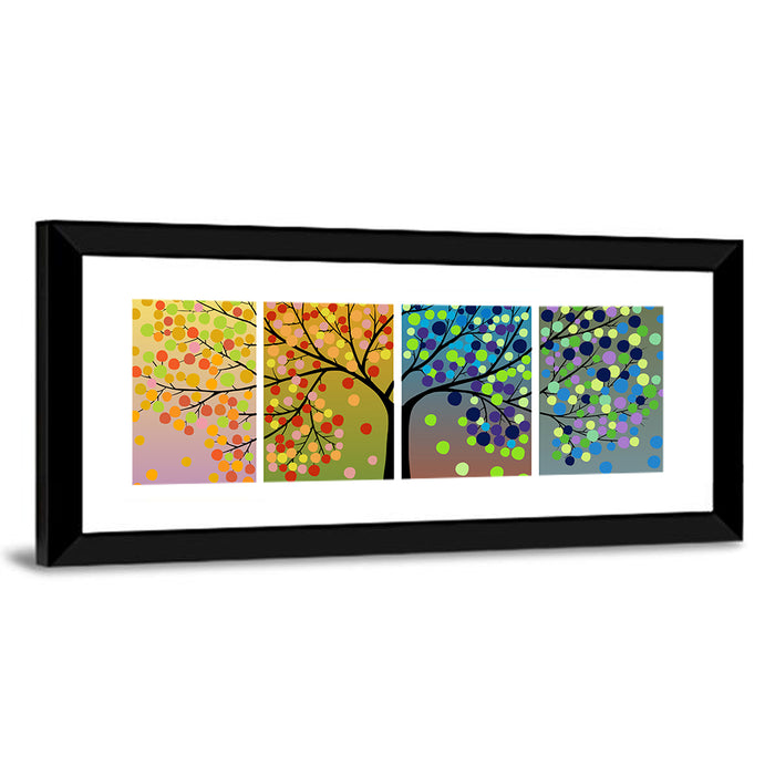 Tree Through Four Seasons Wall Art as a framed print