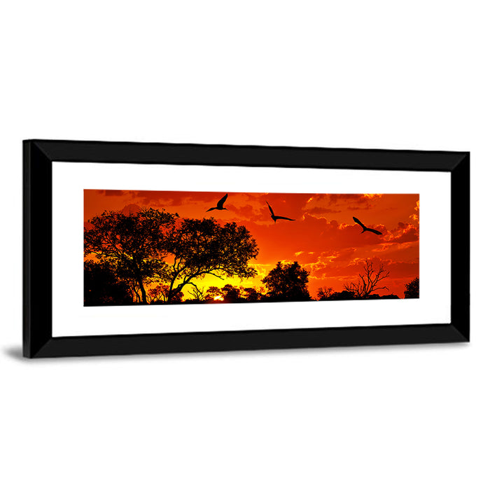 African Sunset Silhouette Wall Art as a framed print