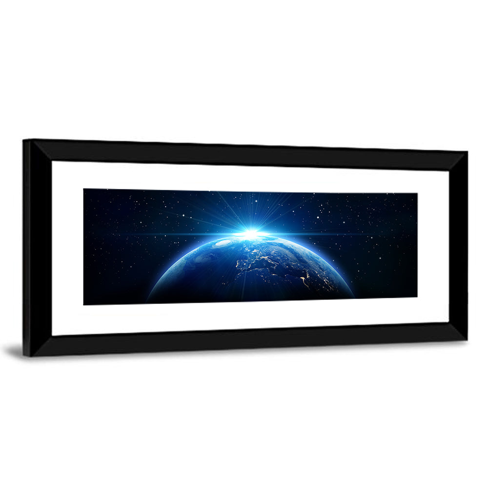 Planet Earth from Orbit Wall Art in a room, panoramic