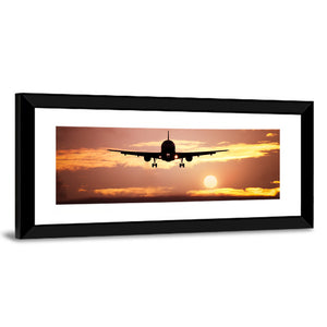 Plane In The Sunset Sky Wall Art