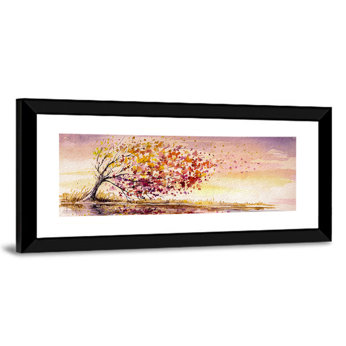 Windblown Autumn Tree Reflection Wall Art as a framed print