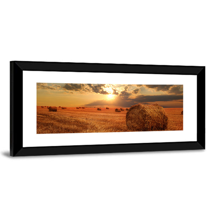 Golden Hour Hay Bale Wall Art as a framed print