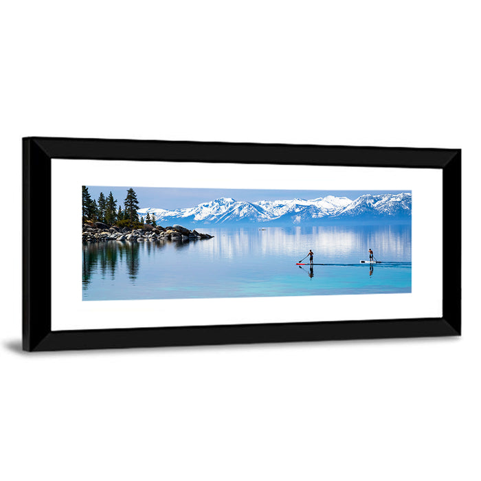 Lake Tahoe Paddle Boarding Scene Wall Art as a framed print