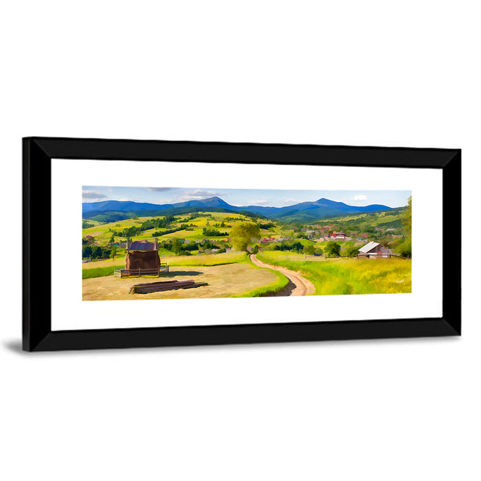 Summer Mountain Village Wall Art as a framed print