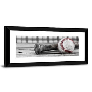 Baseball & Bat On Wood Surface Wall Art