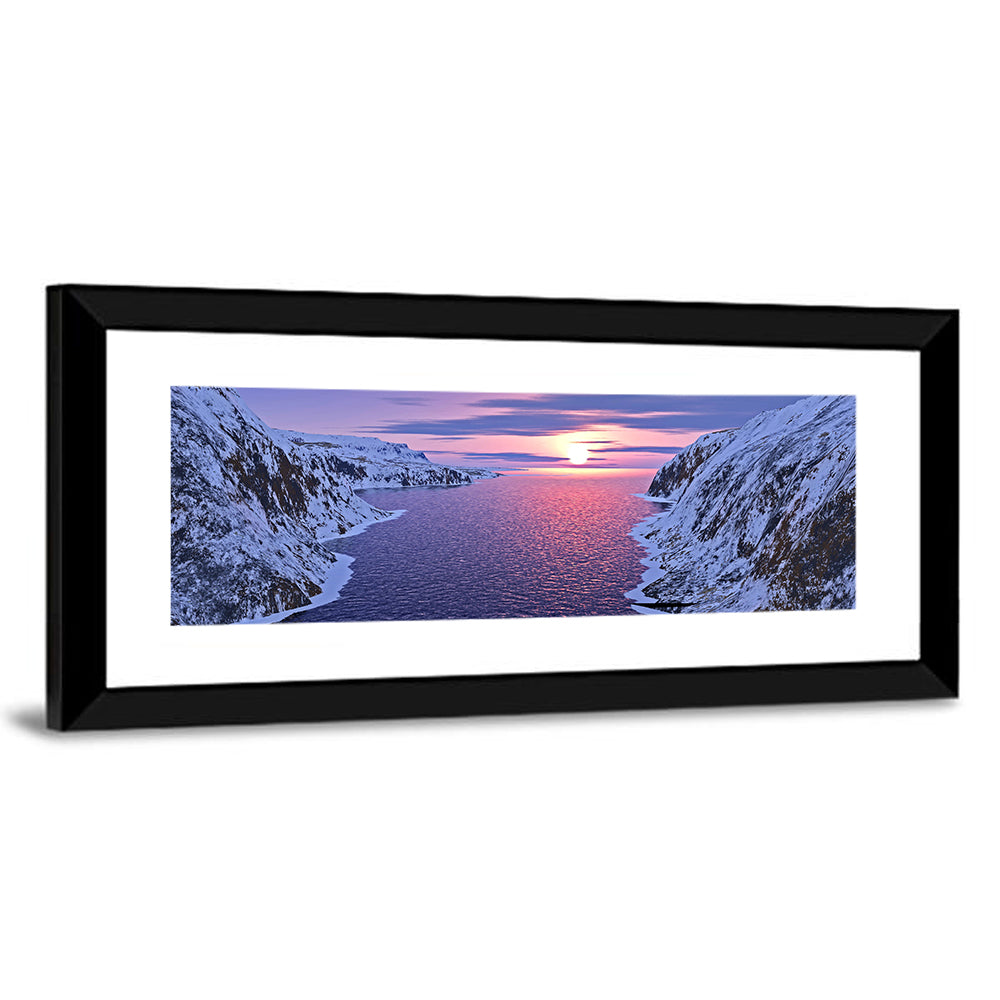 Snow-capped Mountain Fjord Sunset Wall Art