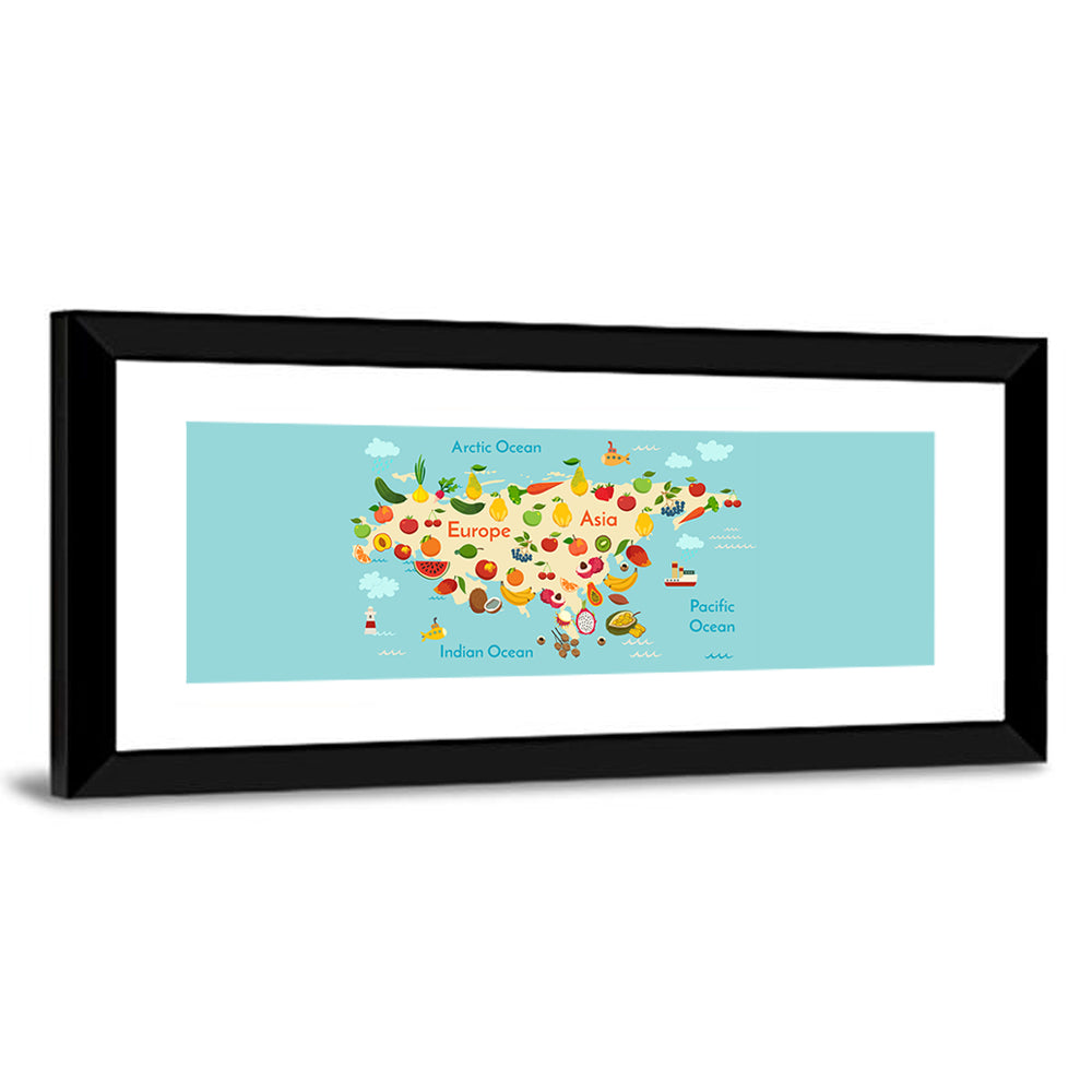 Illustrated Fruit World Map Wall Art