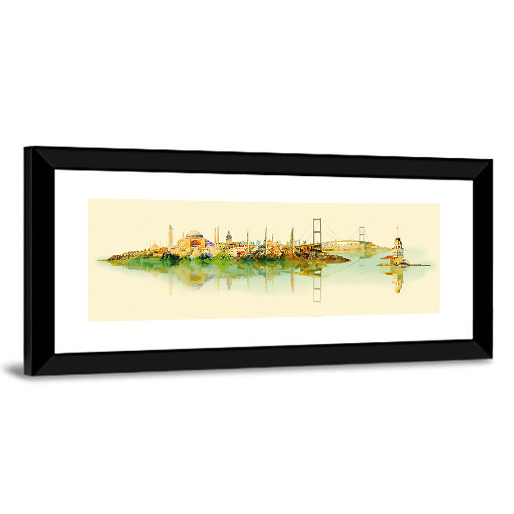 Istanbul Bosphorus Watercolor Skyline Wall Art