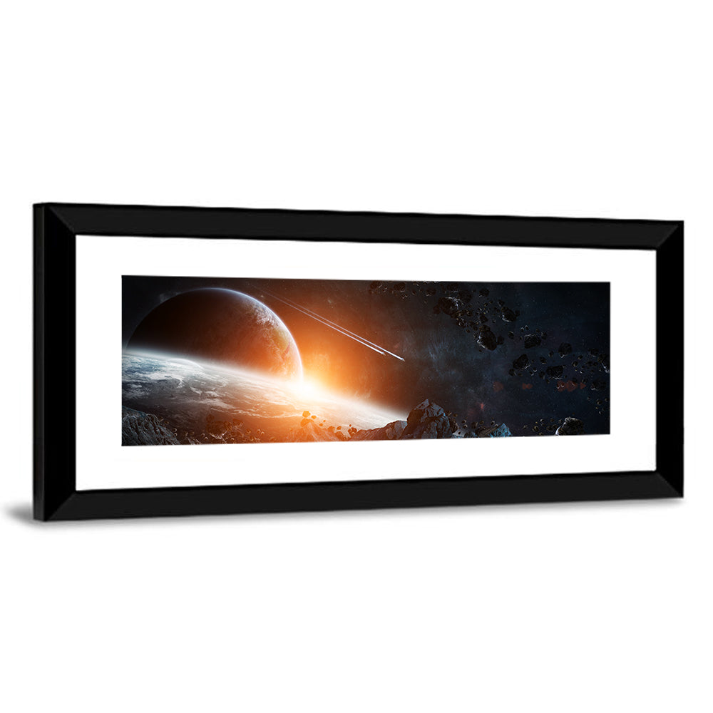 Gigantic Asteroids Over Ringed Planet Wall Art