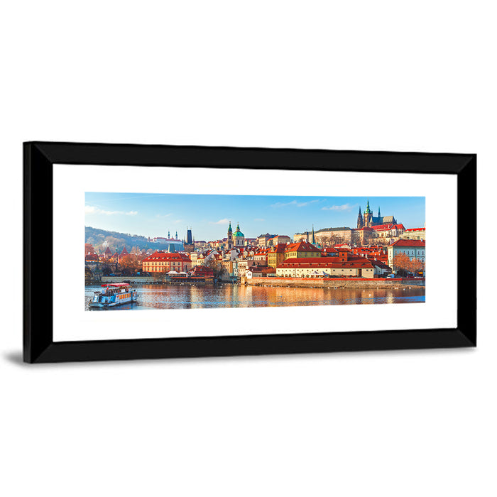 Prague Riverside Skyline Wall Art as a framed print